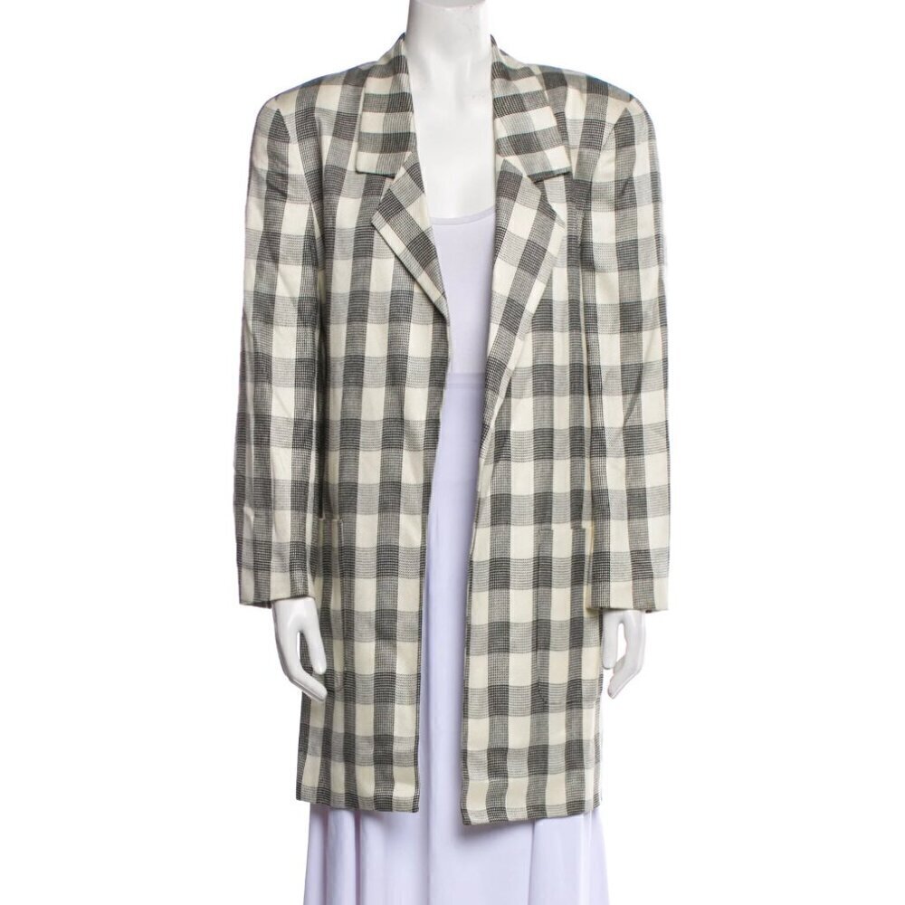 VINTAGE CHRISTIAN DIOR 90s The Suit Buffalo Plaid Long Blazer Jacket - Picture 2 of 13